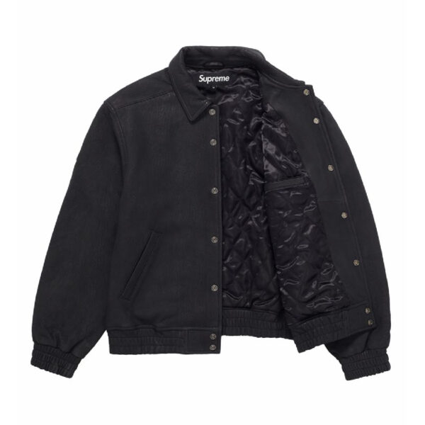 Supreme Pebbled Leather Varsity Jacket – Black